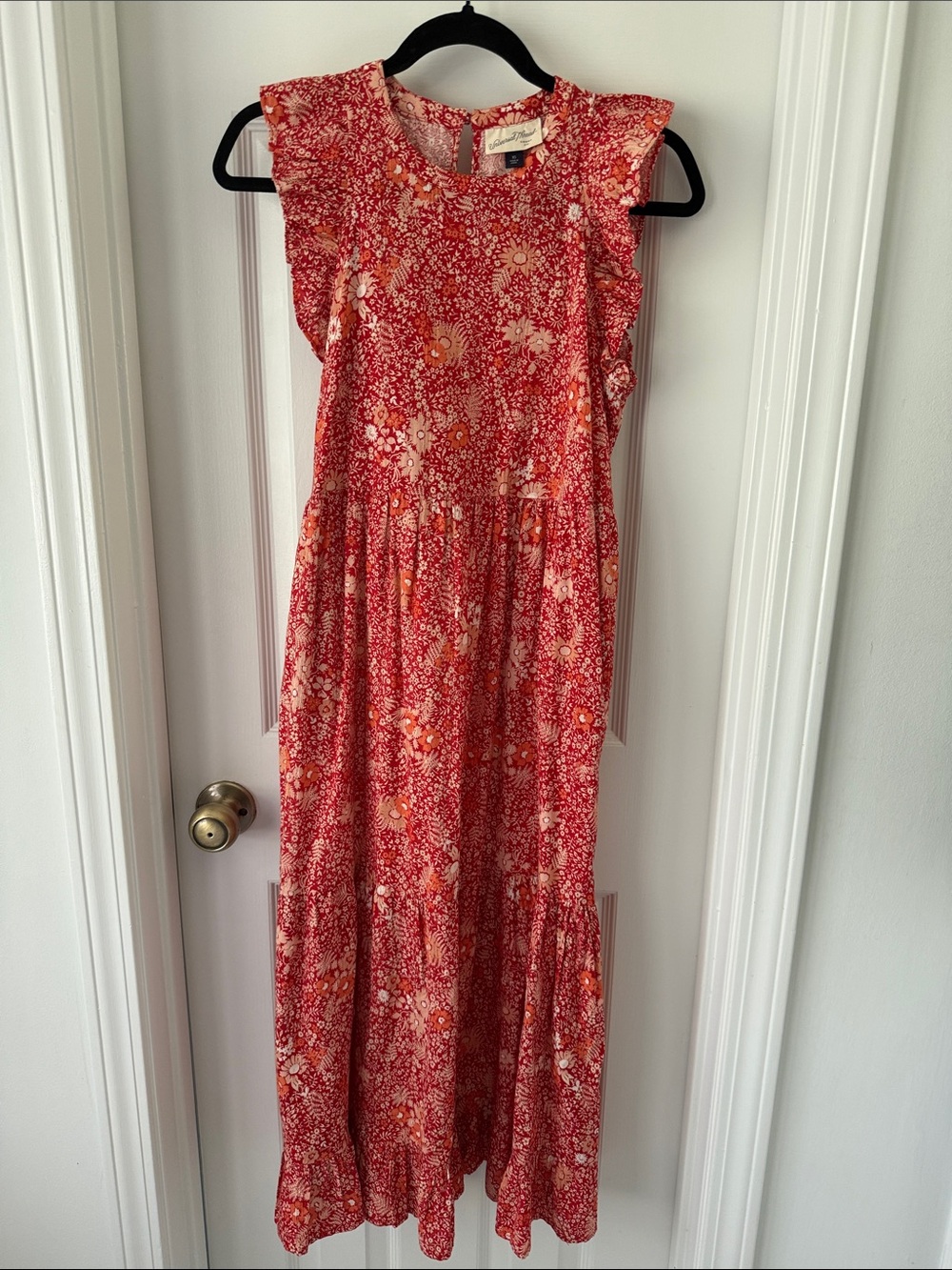 Floral Red Midi/Maxi Dress with Ruffle Sleeves